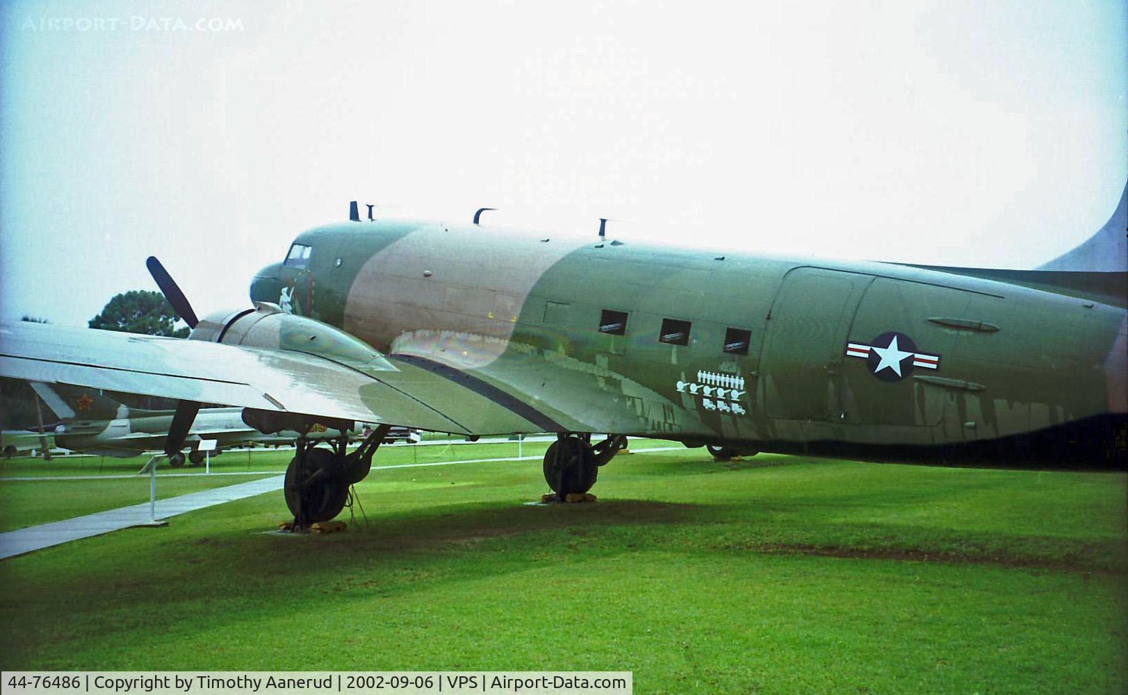 44-76486, 1944 Douglas C-47B-25-DK (R4D-7) Skytrain C/N 16070, USAF Armament Museum, Douglas C-47K, 44-76486, transfer to the Navy as BuNo. 39103, sometime sited incorectly as 44-76876, on display as a AC-47D.  Registration on aircraft is bogus.