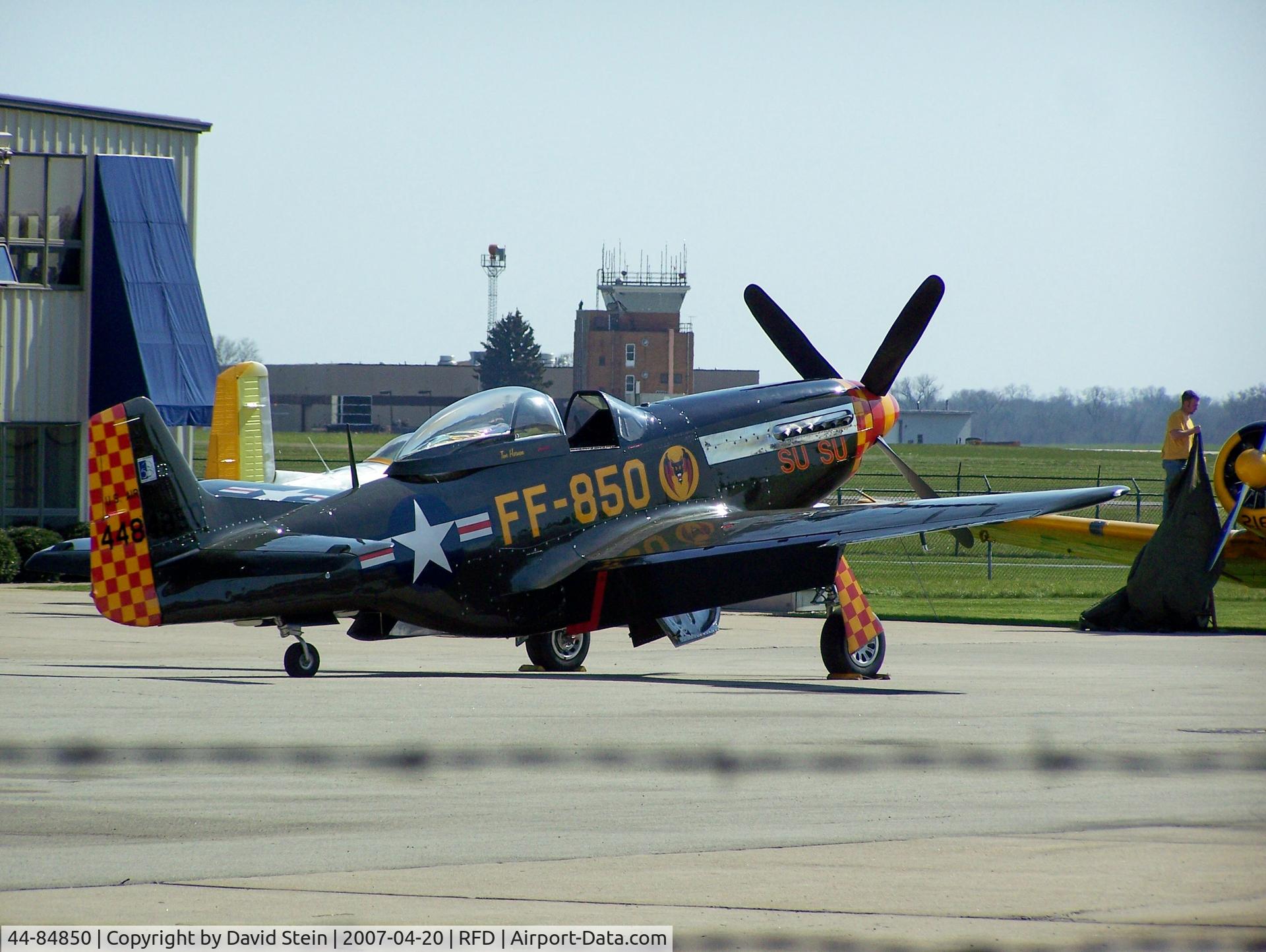 44-84850, North American P-51D Mustang C/N 122-44706, Passing thru Rockford IL after being sold
