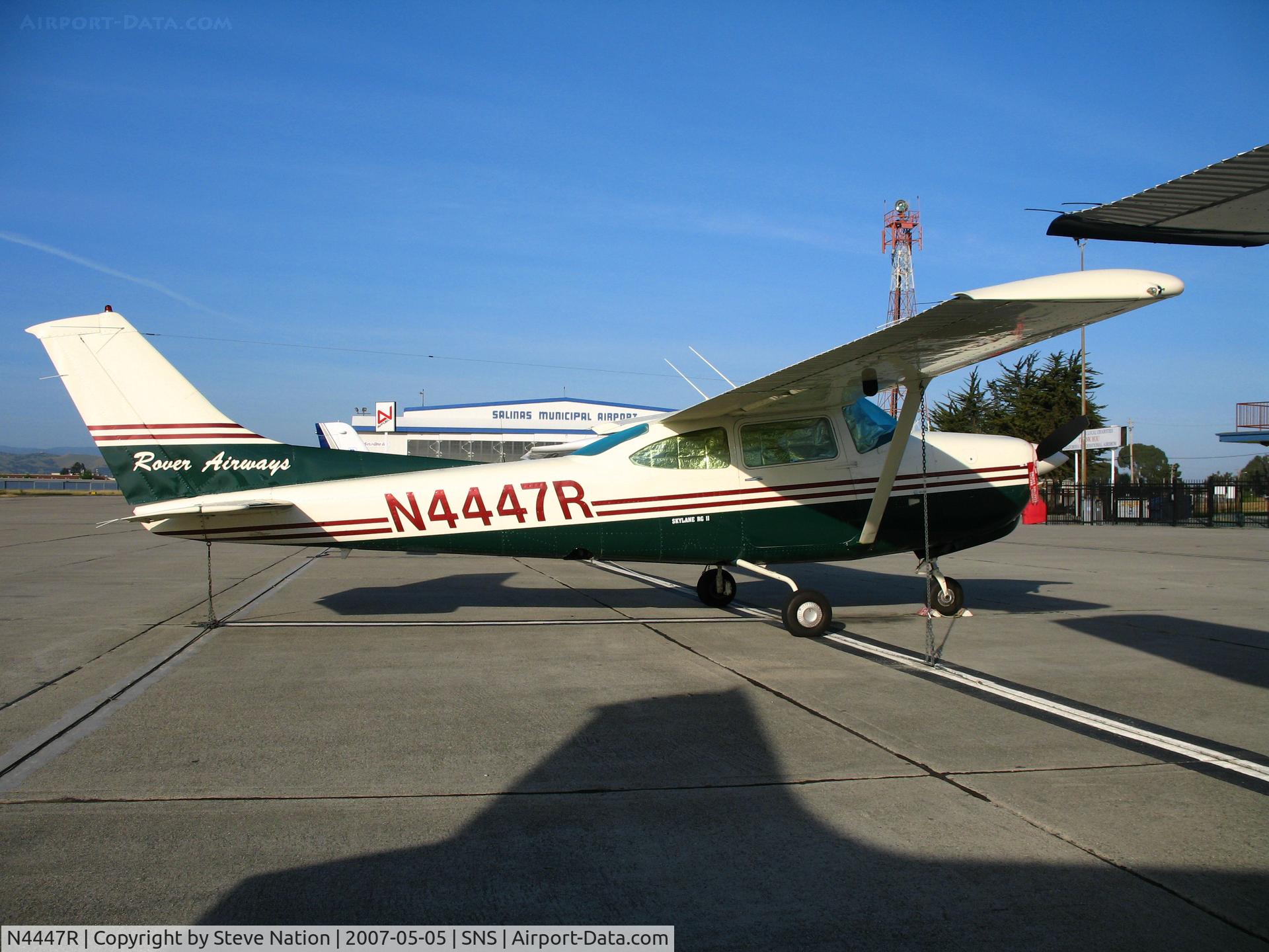 N4447R, 1978 Cessna R182 Skylane RG C/N R18200601, Rover Airways (titles) 1976 Cessna R182 visiting from Colorado @ Salinas, CA