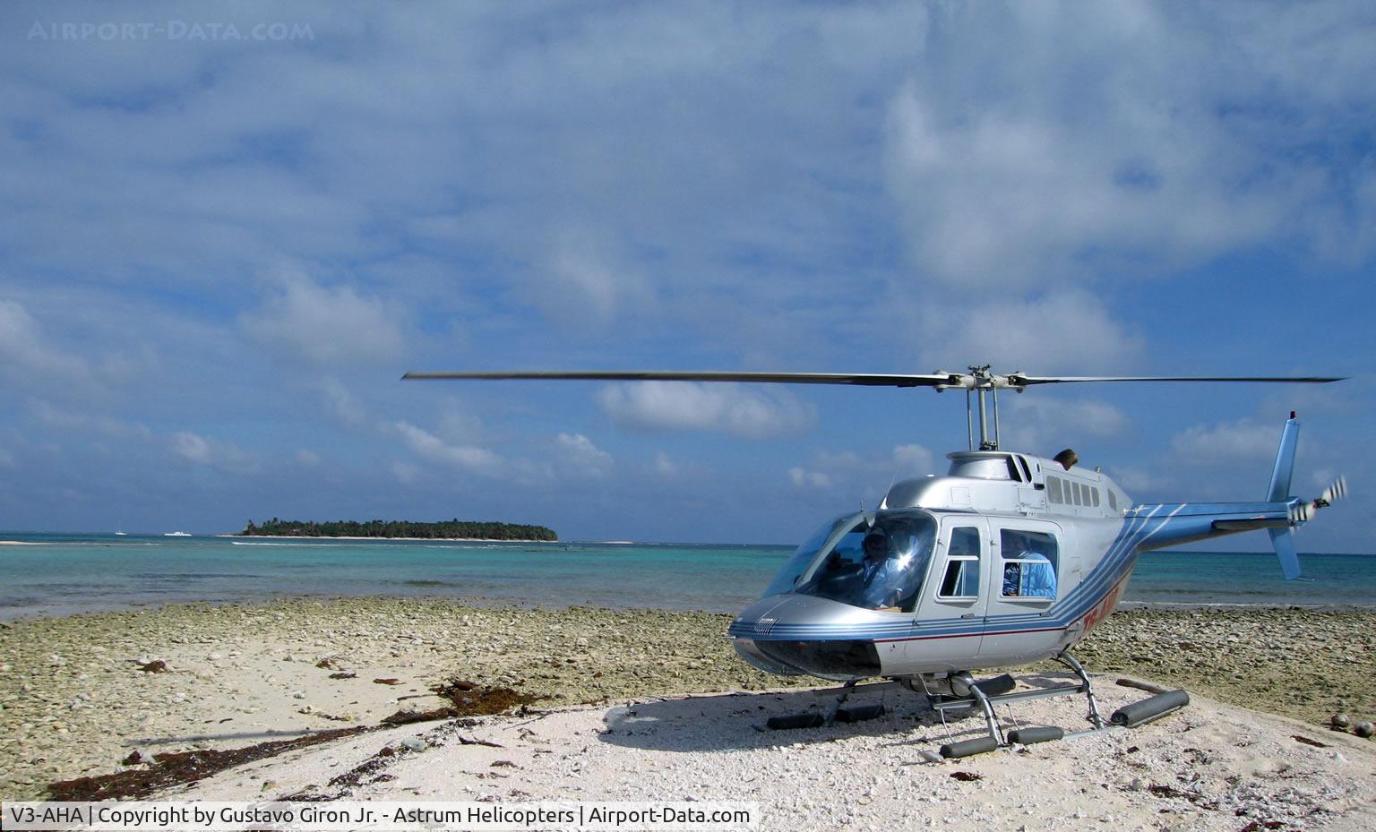 V3-AHA, Bell 206B JetRanger III C/N 4214, Astrum Helicopters' Bell 206 Jet Ranger B3 at Glover's Reef
