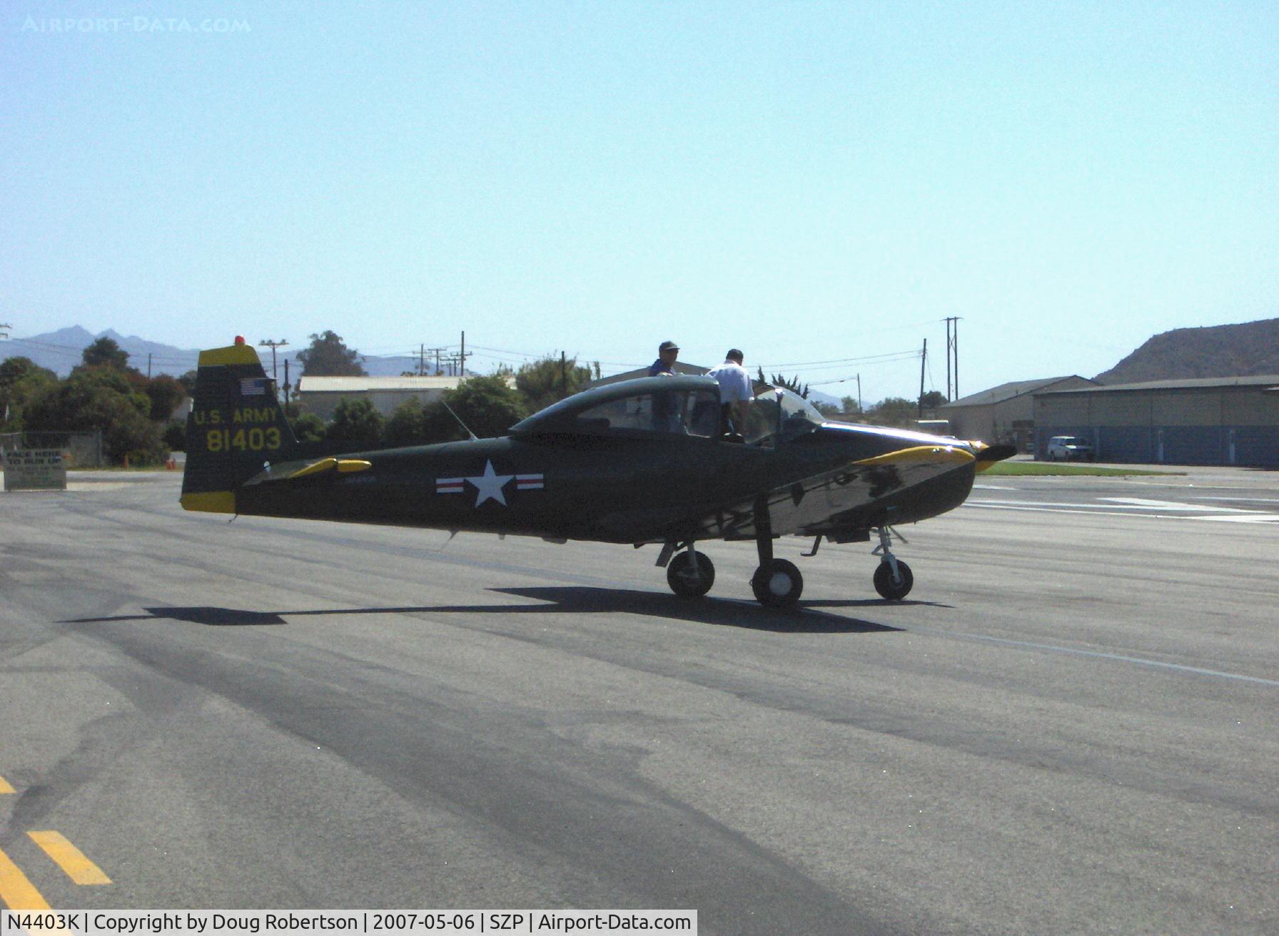 N4403K, 1948 Ryan Navion C/N NAV-4-1403, 1948 Ryan NAVION as L-17B, Continental E-185 (pilot/owner states 225 Hp) ready for pushback