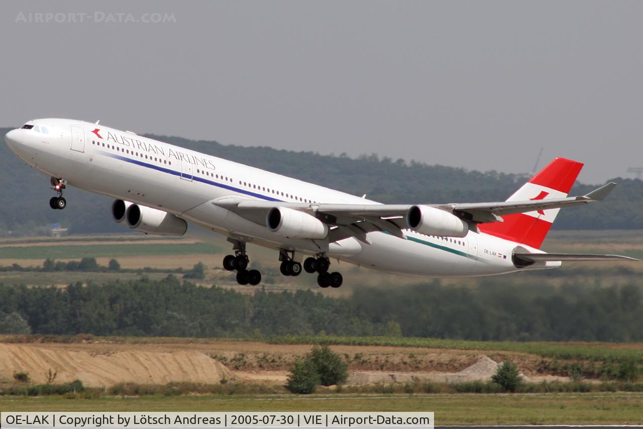 OE-LAK, 1997 Airbus A340-313 C/N 169, take off RWY34