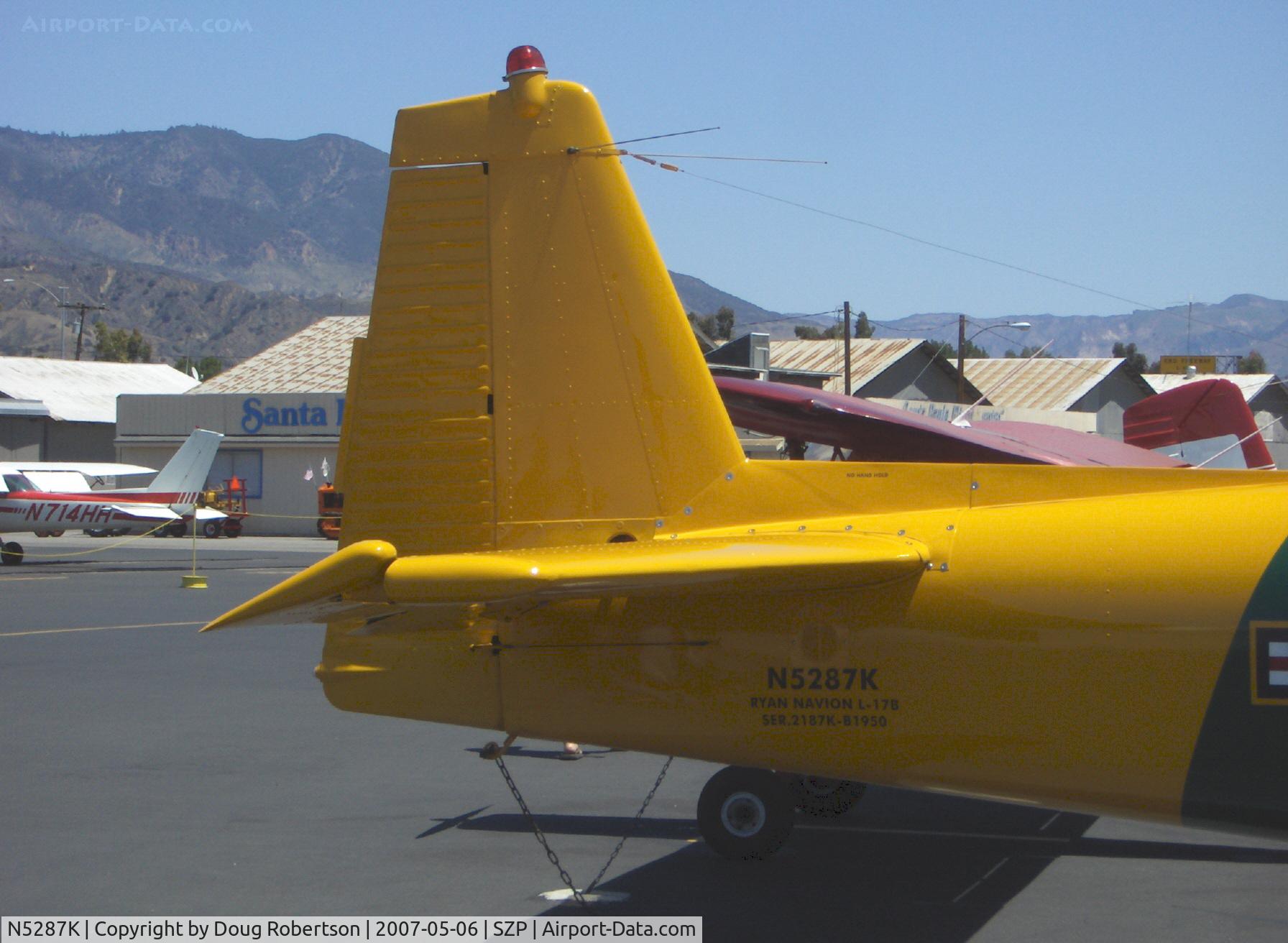 N5287K, 1950 Ryan Navion B C/N NAV-4-2187B, 1950 Ryan NAVION as L-17B SUPER B, 'At Your Command', Lycoming GO-435 C&D 240/260 Hp, tail-data