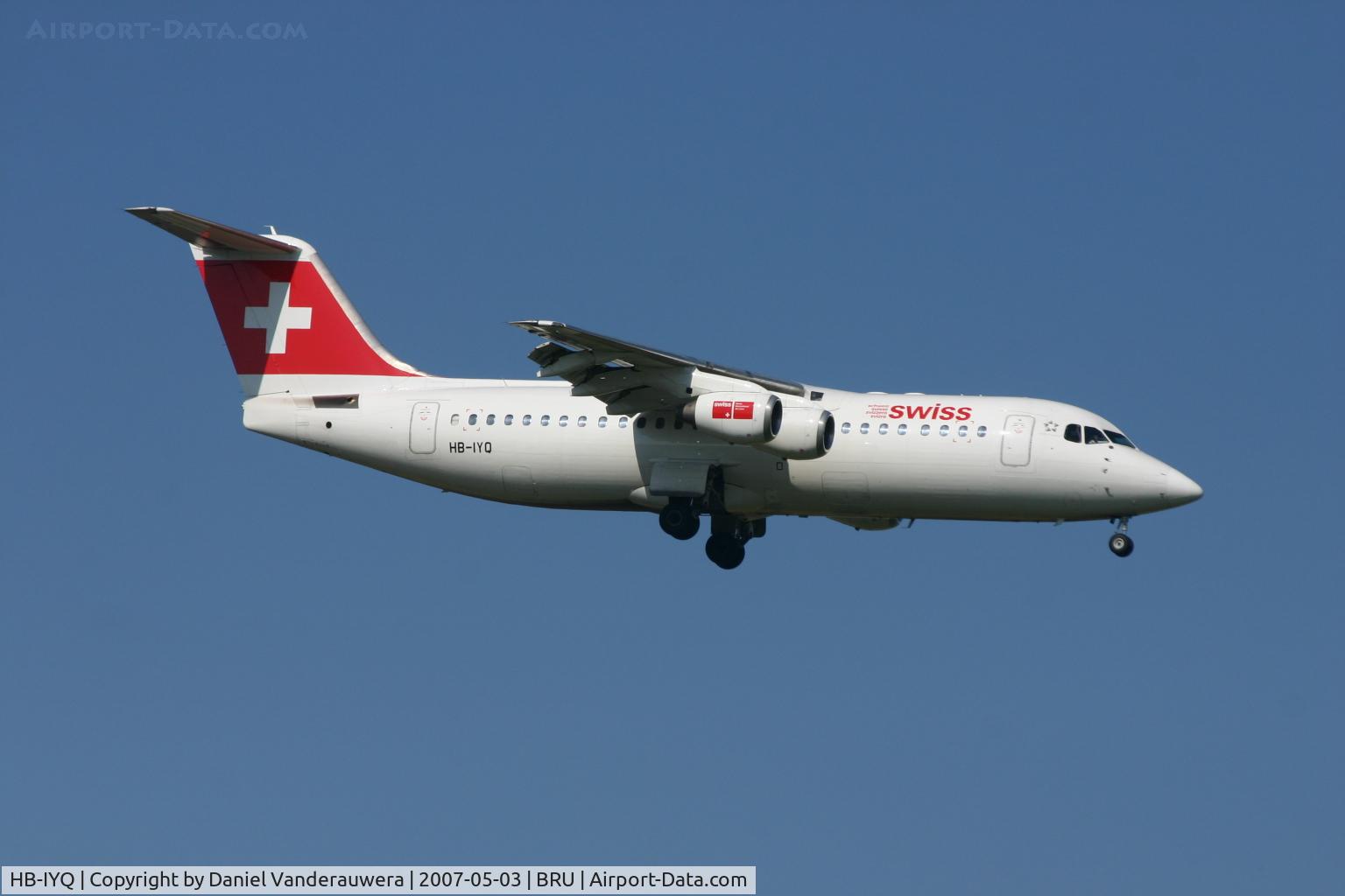 HB-IYQ, 2001 British Aerospace Avro 146-RJ100 C/N E3384, flight LX778 is descending to rwy 02