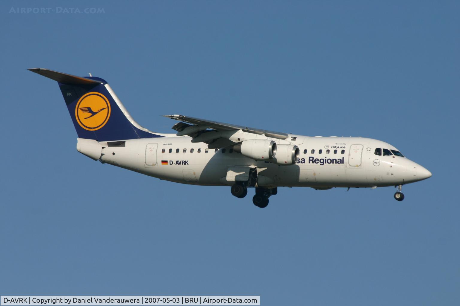 D-AVRK, 1996 British Aerospace Avro 146-RJ85 C/N E.2278, early arrival on rwy 02
