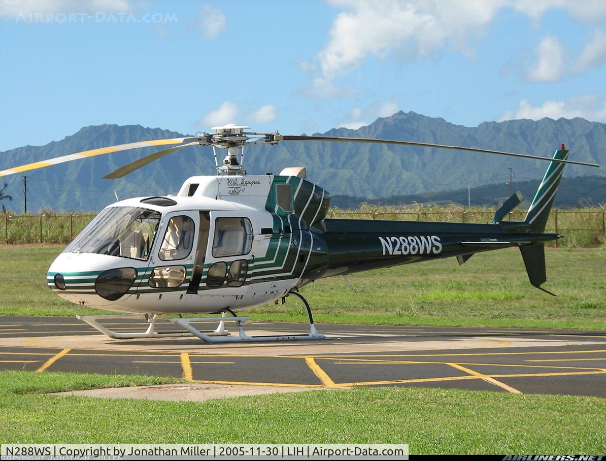 N288WS, 1988 Aerospatiale AS-350BA Ecureuil C/N 2087, Will Squyres Helicopter on the ramp.
