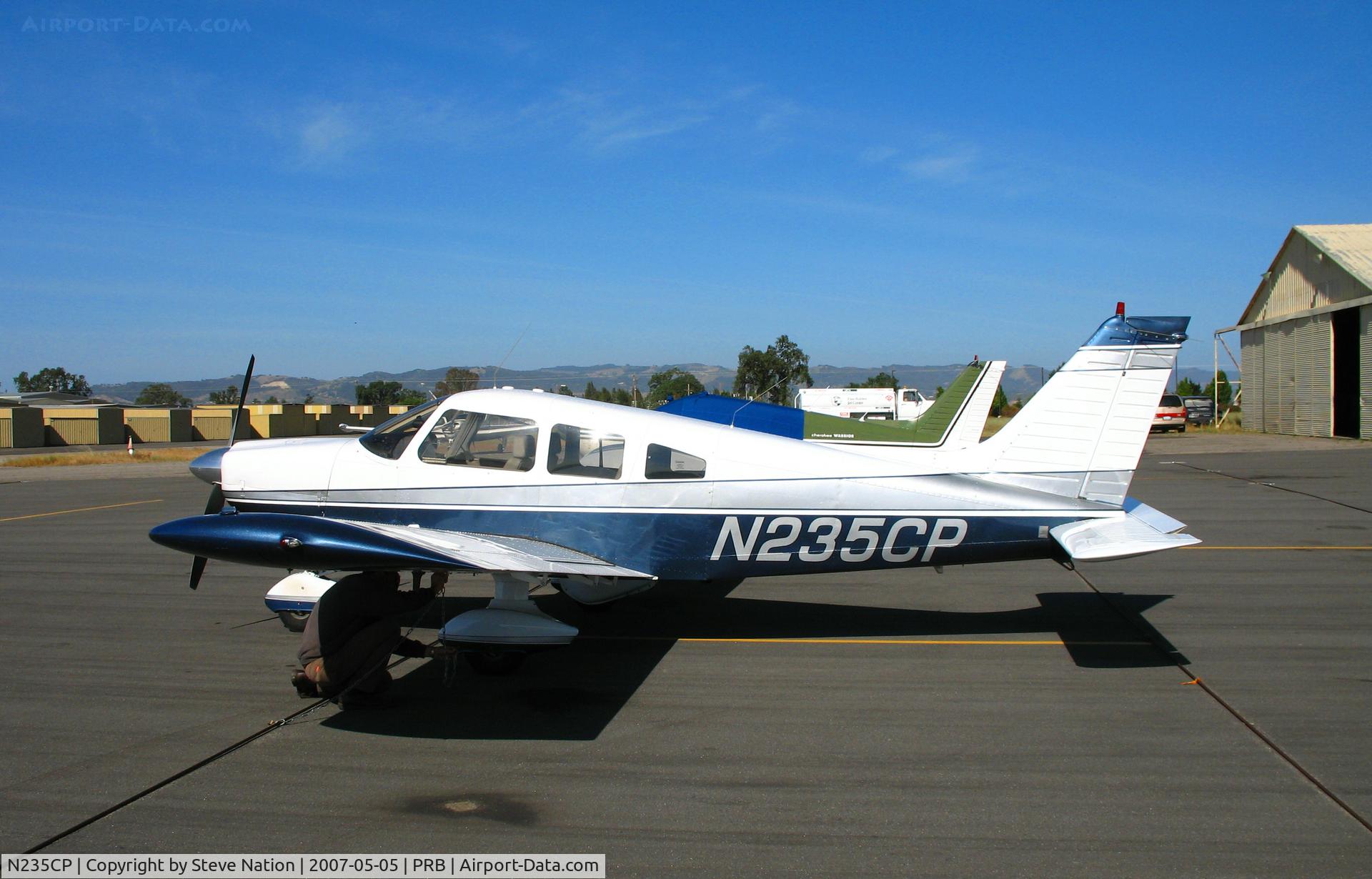 N235CP, 1976 Piper PA-28-235 C/N 28-7610076, 1976 Piper PA-28-235 visiting from Rancho Santa Fe (pilot said he encountered 80 MPH headwing enroute at 8,000' over Gaviota (!) @ Paso Robles, CA
