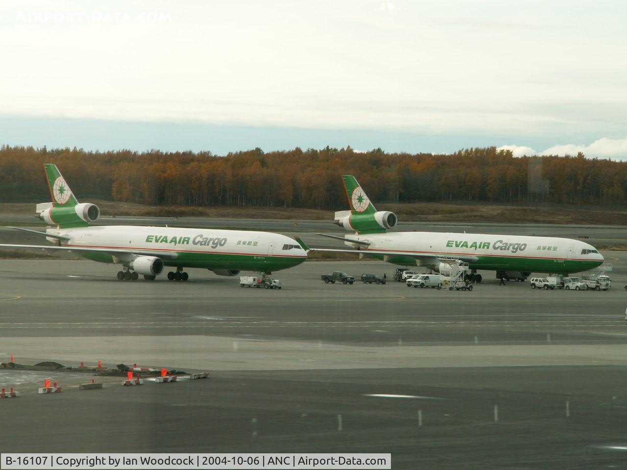 B-16107, 1995 McDonnell Douglas MD-11F C/N 48546, MD-11F/EVA Airways/Anchorage--with B-16113 alongside