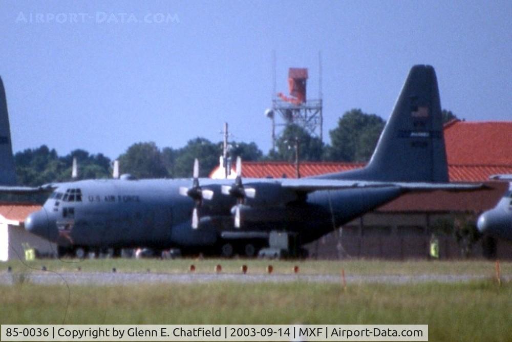 85-0036, 1985 Lockheed C-130H Hercules C/N 382-5074, C-130H shot from highway using 600mm lens with 2X teleconverter.  Long distance!