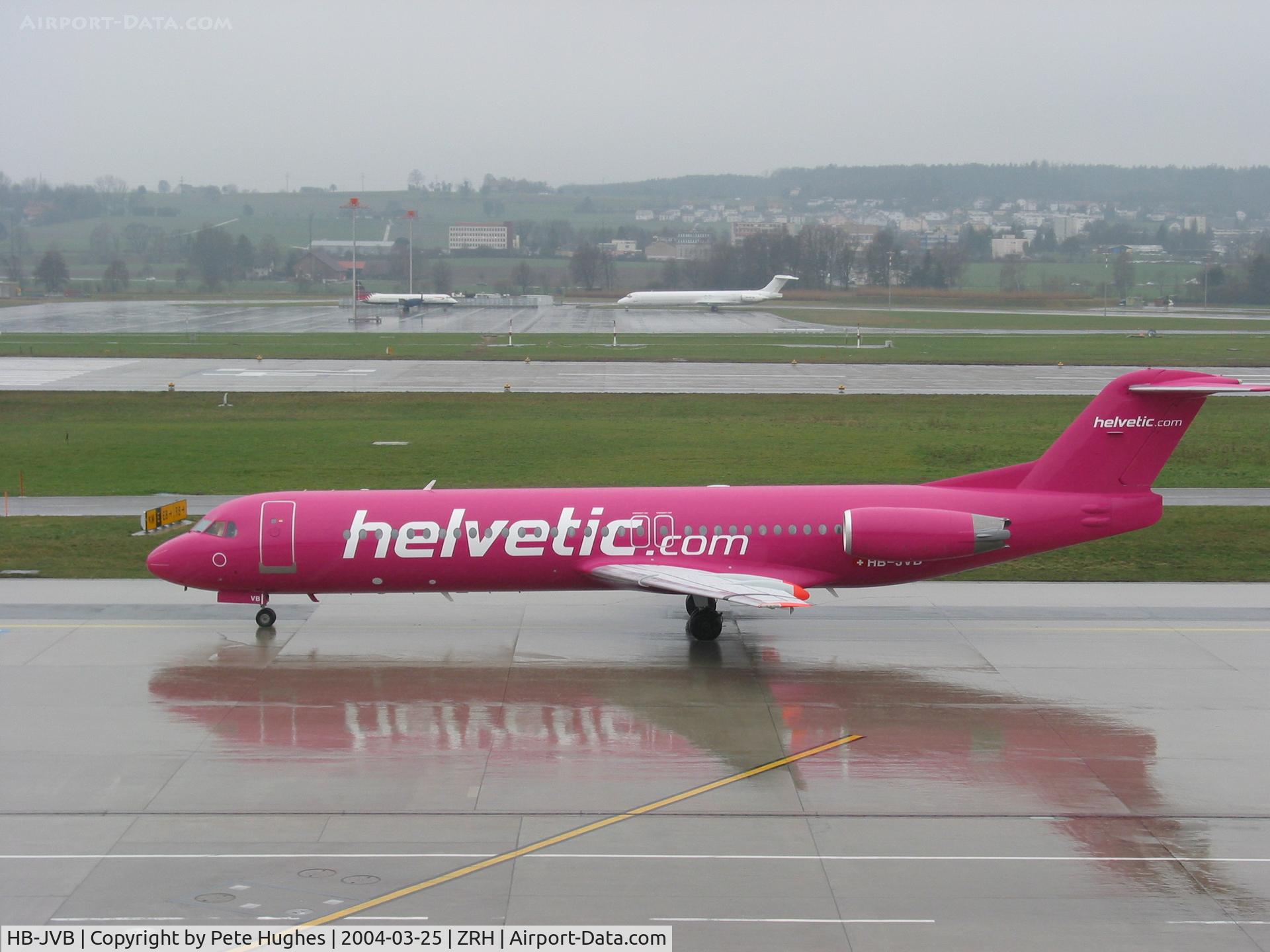 HB-JVB, 1994 Fokker 100 (F-28-0100) C/N 11491, a very wet day at Zurich