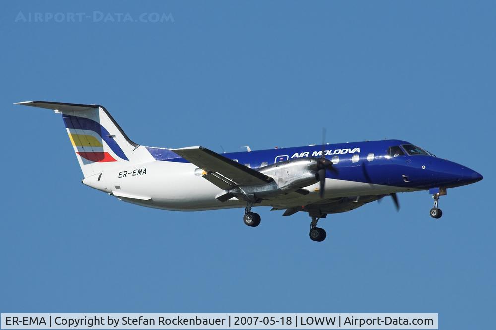 ER-EMA, 1990 Embraer EMB-120RT Brasilia C/N 120223, Air Moldavia turboprop.