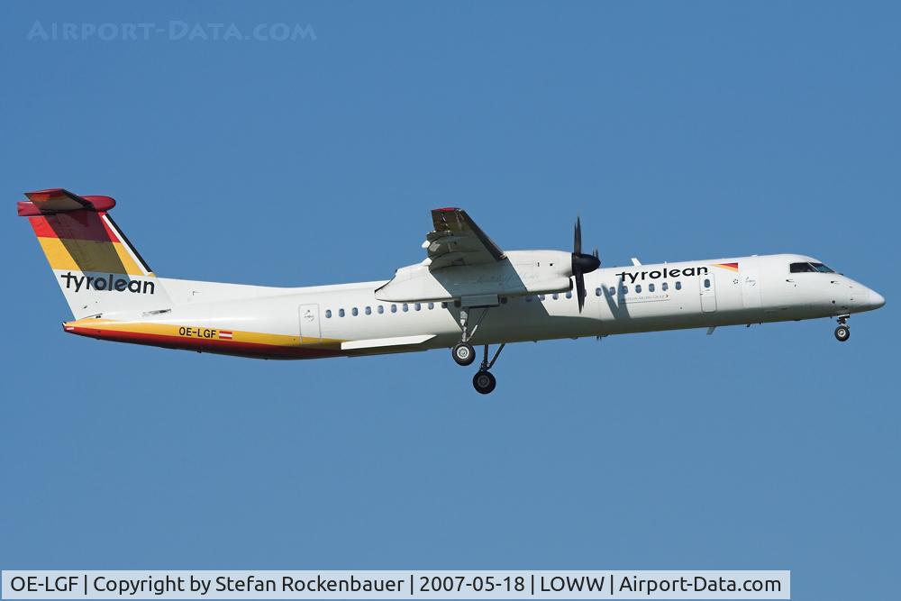 OE-LGF, 2002 De Havilland Canada DHC-8-402Q Dash 8 C/N 4068, Dash 8-400. The last in Tyrolean collors.