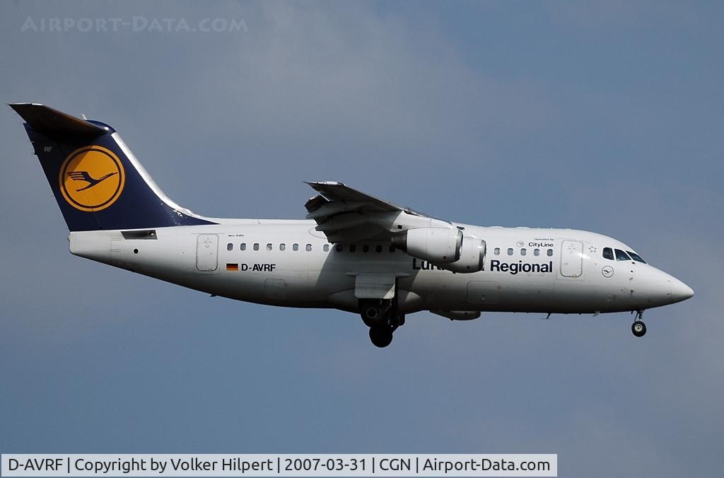 D-AVRF, 1995 British Aerospace Avro 146-RJ85 C/N E.2269, on final at cgn