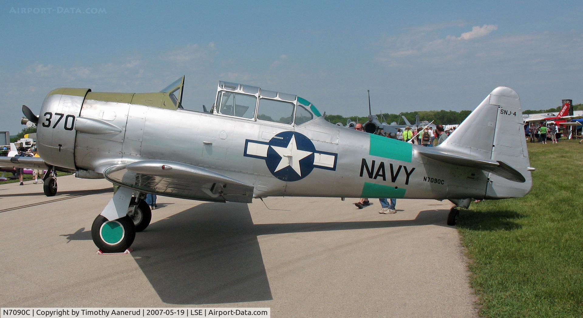 N7090C, North American SNJ-4 Texan C/N 88-13370, On display at the Deke Slayton Airfest in La Crosse, WI.  BuNo 27754