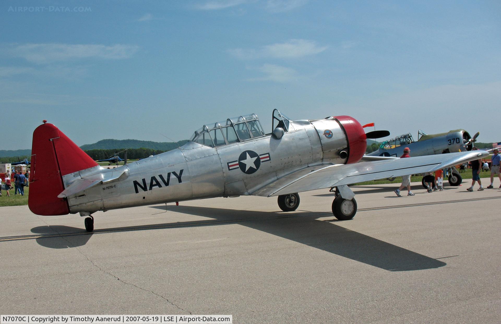N7070C, 1955 North American SNJ-4 Texan C/N 88-13164, On display at the Deke Slayton Airfest in La Crosse, WI. BuNo 27688