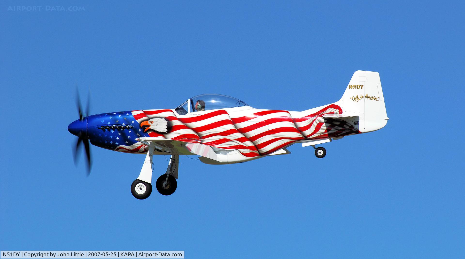 N51DY, 2005 Papa 51 Thunder Mustang C/N DITM019, Aft view Paint Job on Mustang landing 17L