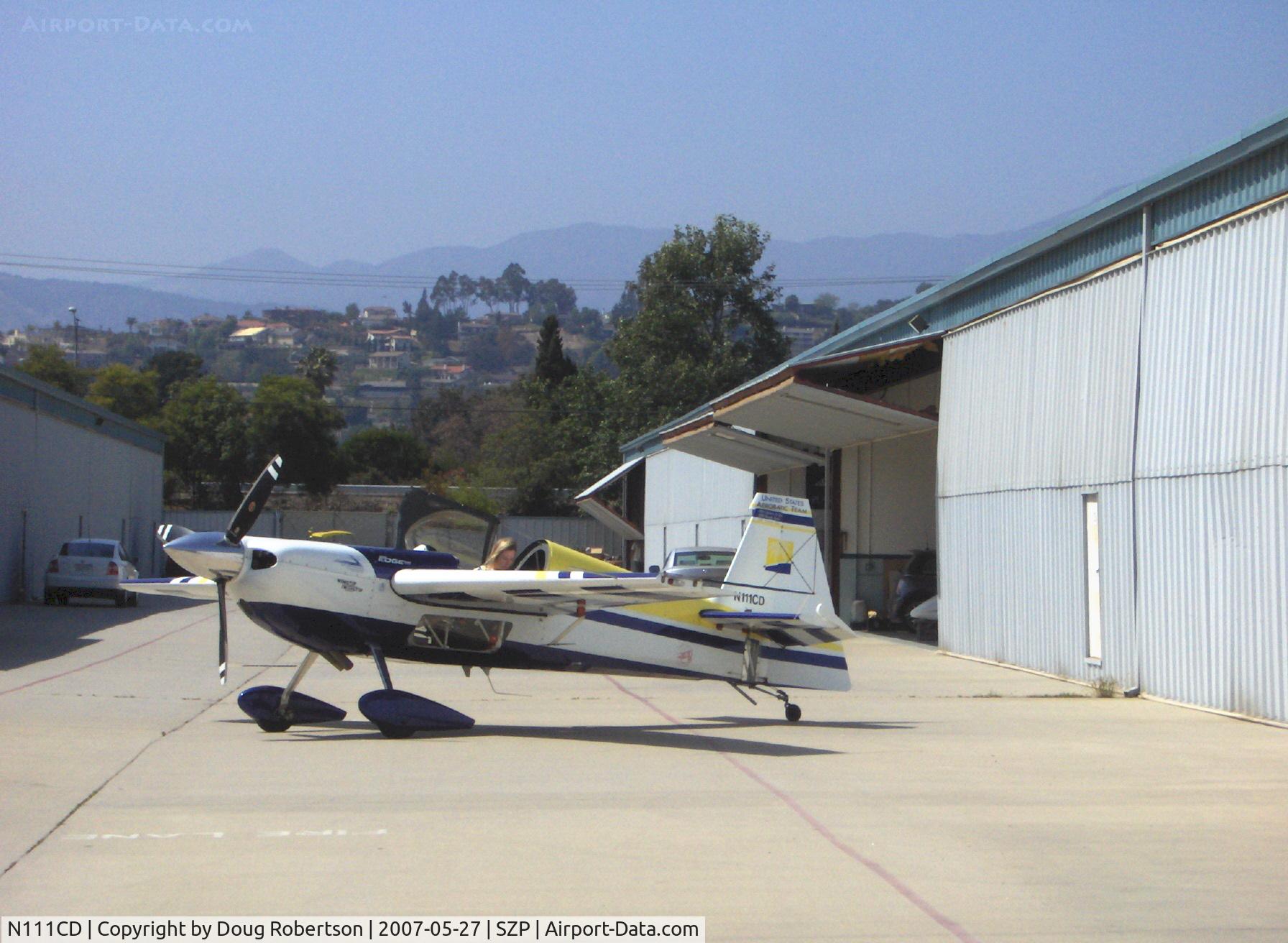 N111CD, 1999 Zivko Edge 540 C/N 0026, 1999 Zivco EDGE 540 Aerobatic, Lycoming AEIO-540 330 Hp, canopy open, flight helmet off-Vicki Cruse-Member 2007 USA Unlimited Aerobatic Team