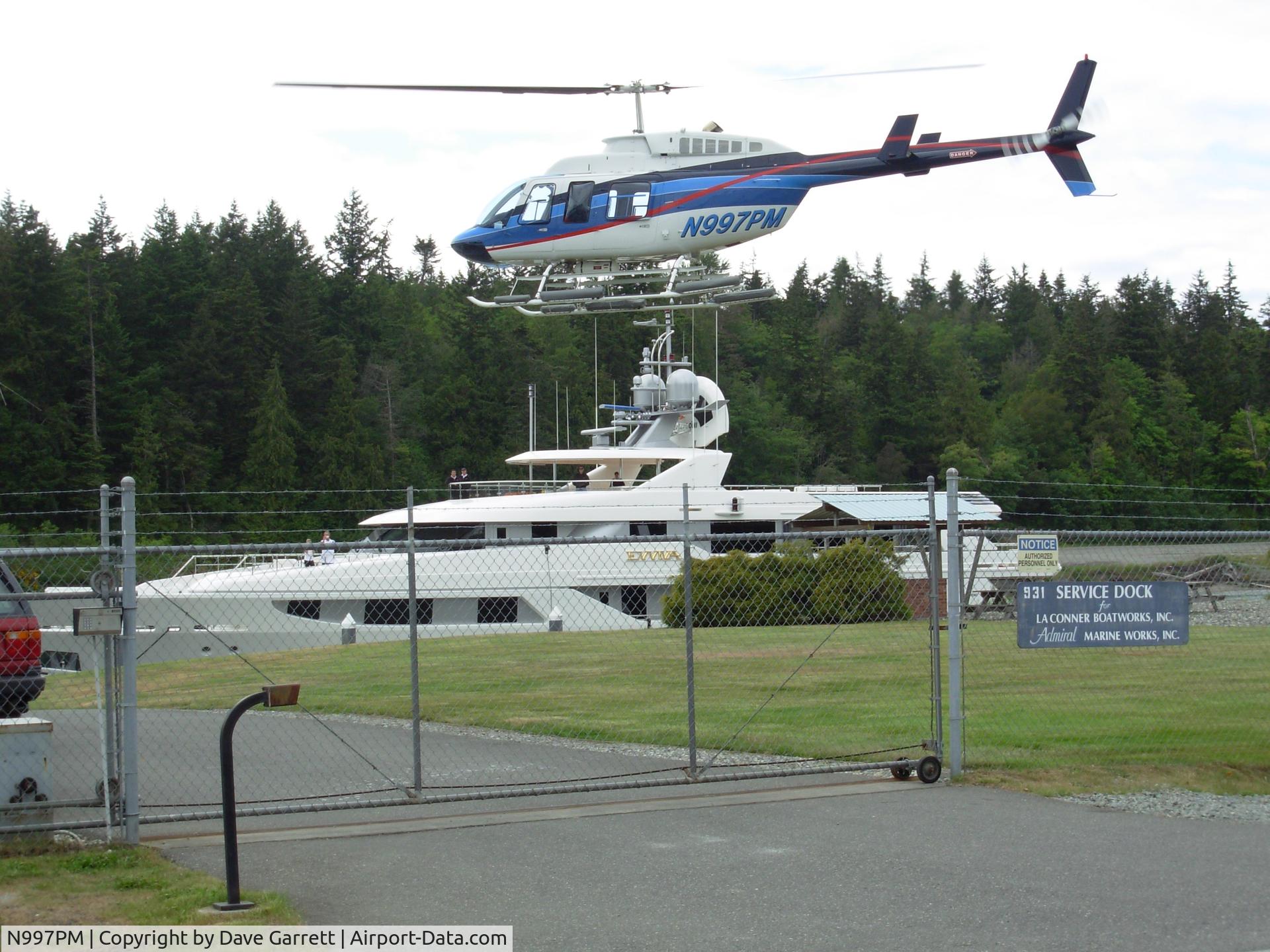 N997PM, 2002 Bell 206L-4 LongRanger LongRanger C/N 52268, Orin Edson getting ready to land on MY evviva