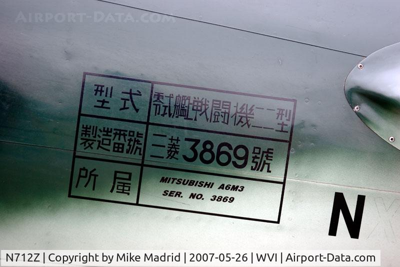 N712Z, 1942 Mitsubishi A6M3 Reisen (Zero) C/N 3869, Stenciled on data