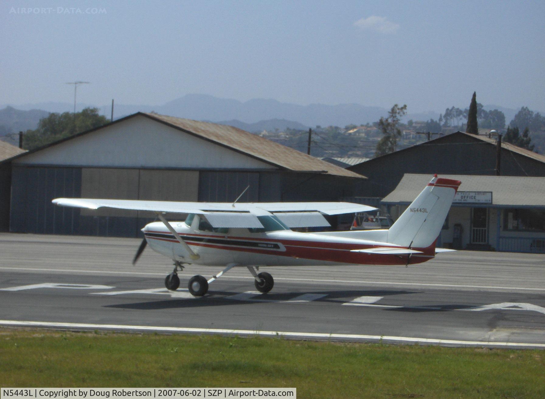 N5443L, 1980 Cessna 152 C/N 15284315, 1980 Cessna 152, Lycoming O-235-L2C 110 Hp (high-compression engine for 100LL fuel), landing roll Rwy 22