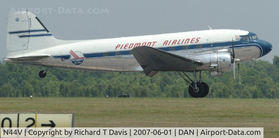 N44V, 1942 Douglas DC-3 C/N 4545, 1942 Douglas DC-3 coming in for a landing at Danville Regional Airport.