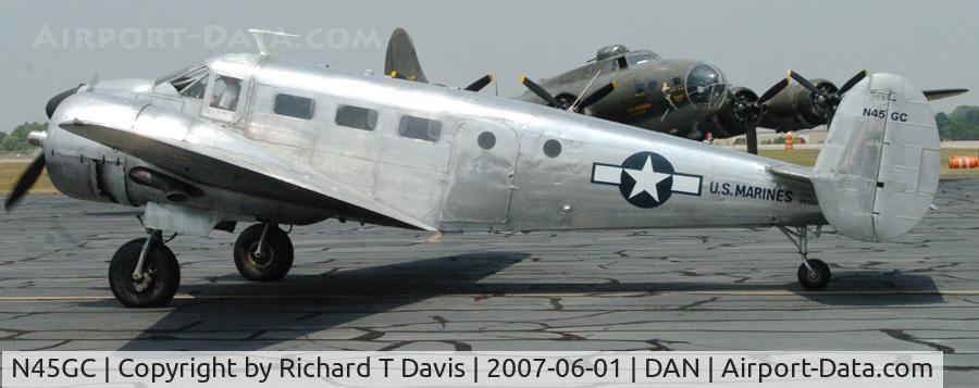 N45GC, 1954 Beech C-45H Expeditor C/N AF-469, 1954 Beech C-45H arriving in Danville Va. for the weekend's Sky-Fest airshow.