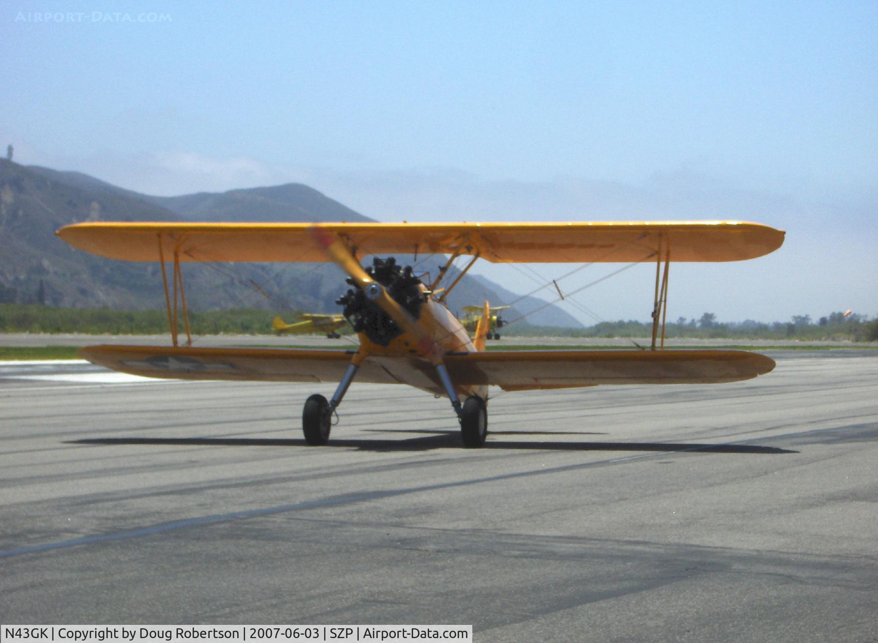 N43GK, 1943 Boeing B75N1 C/N 75-8530, 1943 Boeing Stearman B75N1 as Navy N2S-5, Continental W670 220 Hp, completely restored to absolute original with all stencils and Chrome Yellow paint, taxi back