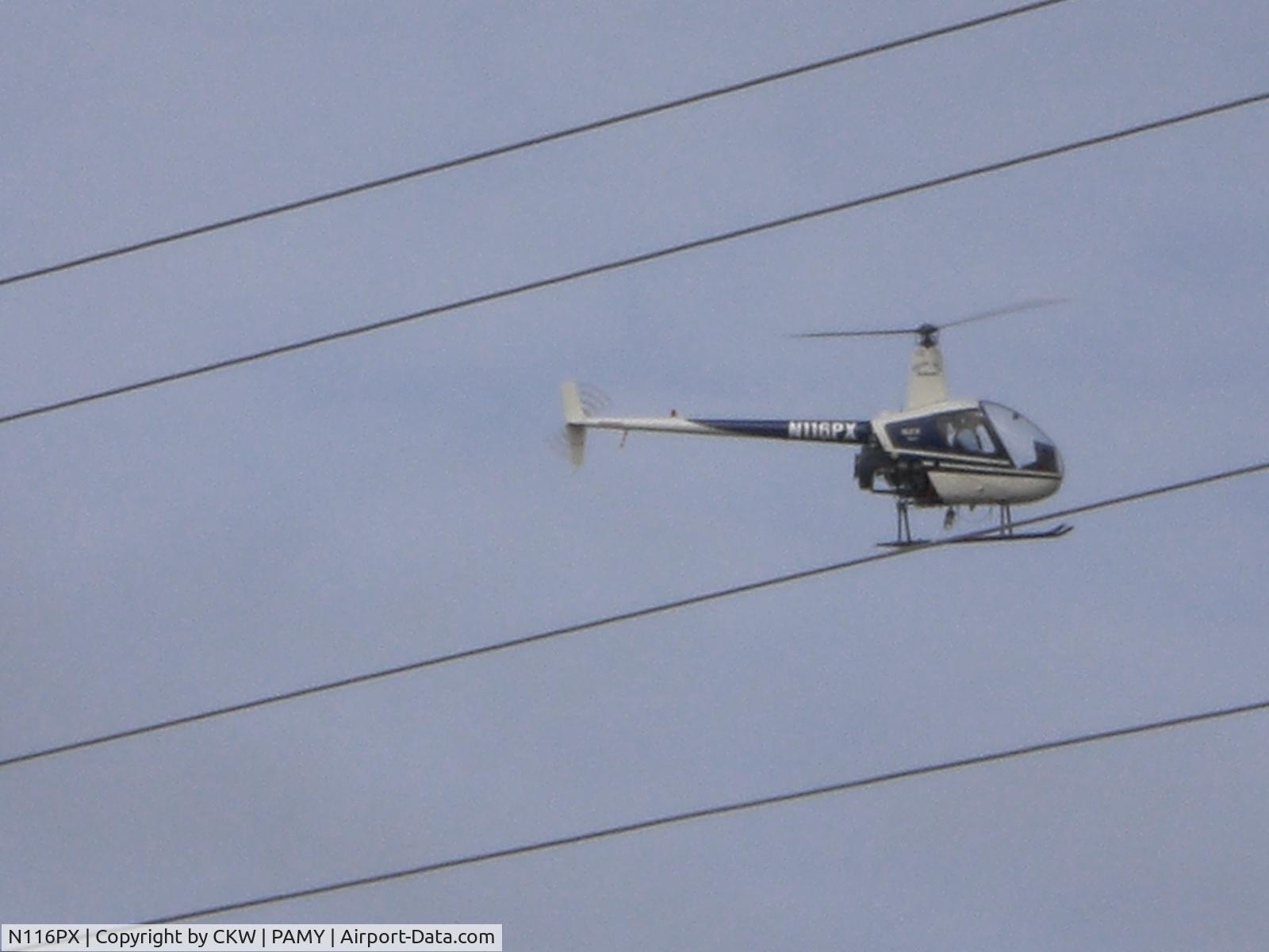 N116PX, 1990 Robinson R22 BETA C/N 1464, in town for Reindeer