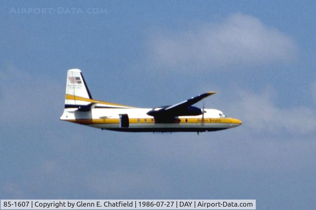 85-1607, 1983 Fokker C-31A (F27-400M) Troopship C/N 10653, C-31A at the Dayton International Air Show.  Golden Knights parachute team plane