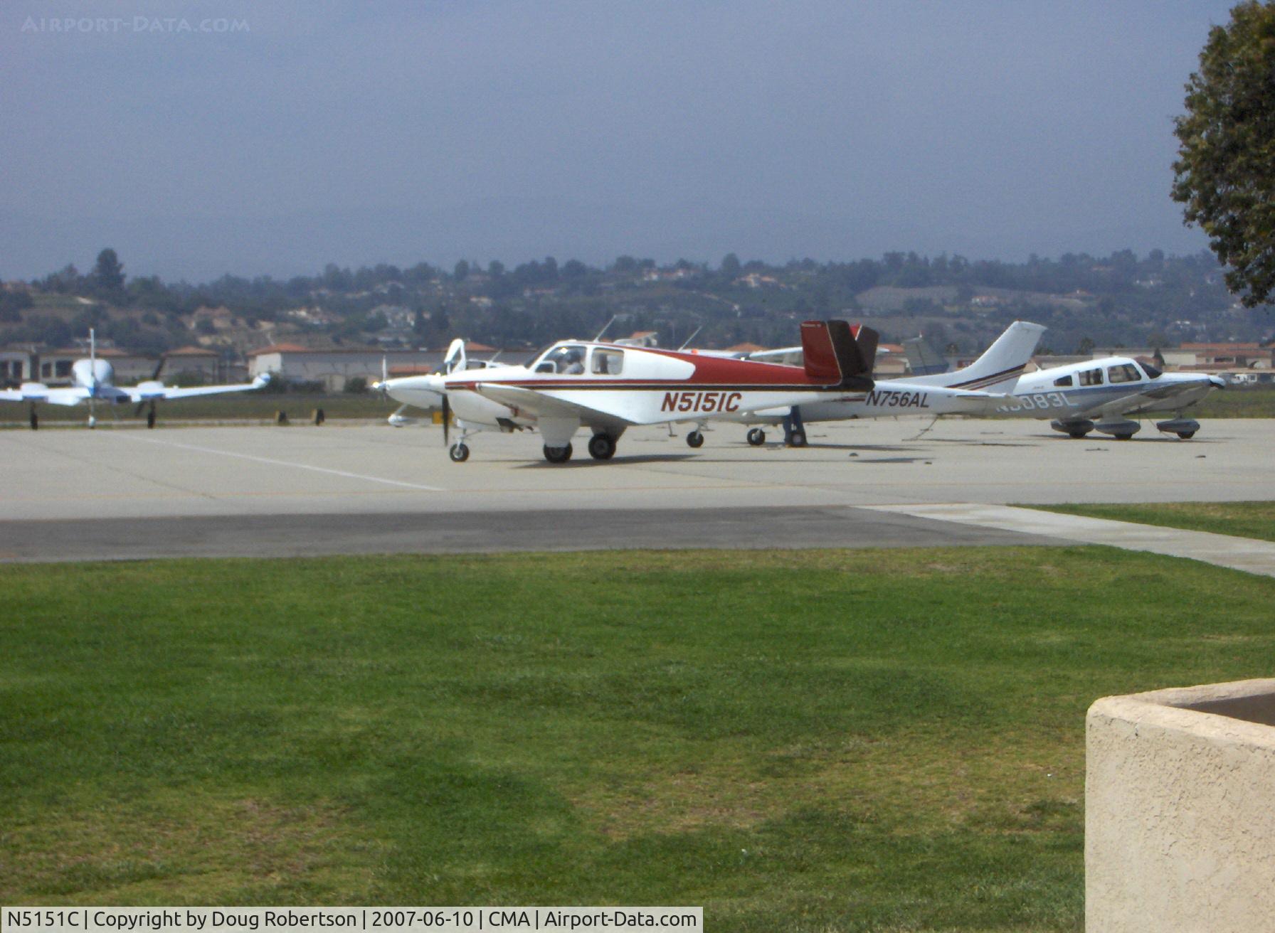 N5151C, 1950 Beech B35 C/N D-2436, 1950 Beech B35 BONANZA, Continental E-185-8 196 Hp for one minute @2,450 rpm, taxi