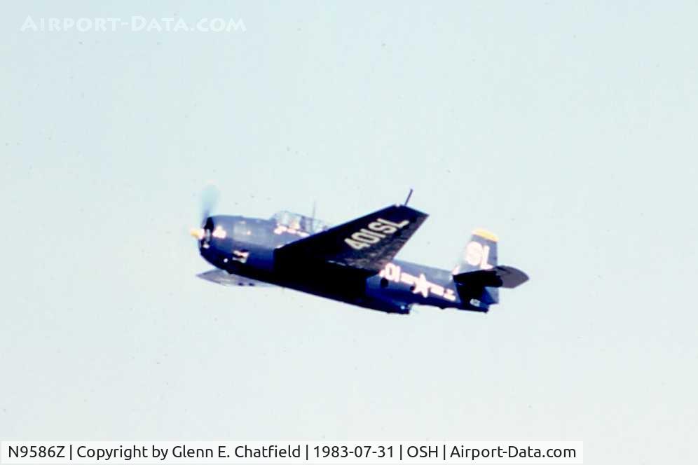 N9586Z, 1945 Grumman TBM-3E Avenger C/N 85886, At the EAA Fly In - a bit far for my lens and into the sun, but it's the only shot I have of this bird