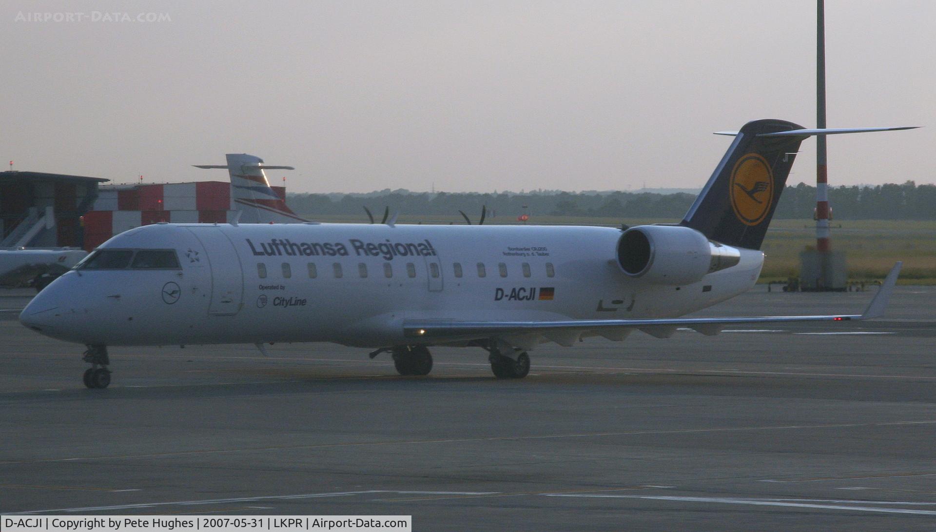 D-ACJI, 1998 Canadair CRJ-100LR (CL-600-2B19) C/N 7282, CRJ in the gathering dusk at Prague