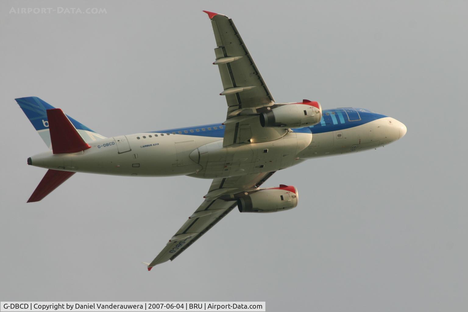 G-DBCD, 2005 Airbus A319-131 C/N 2389, taking off from rwy 25R