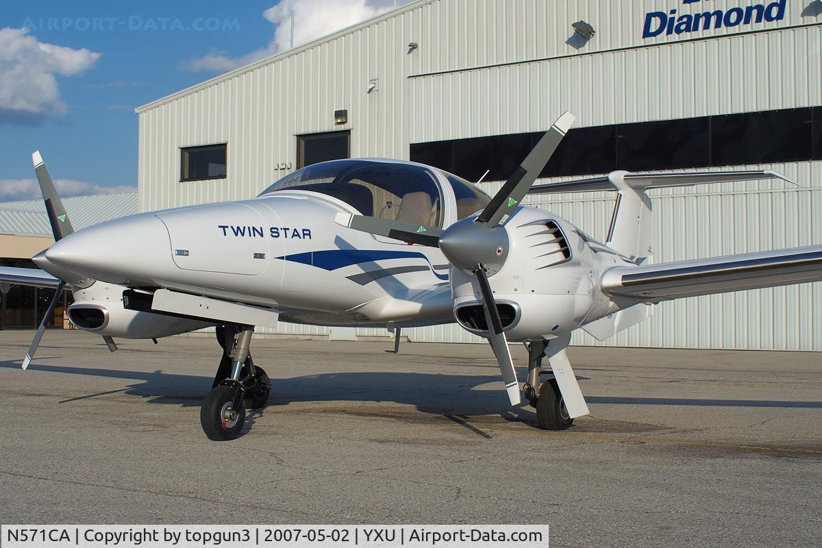N571CA, 2007 Diamond DA-42 Twin Star C/N 42.AC051, Parked in front of Diamond Flight Centre