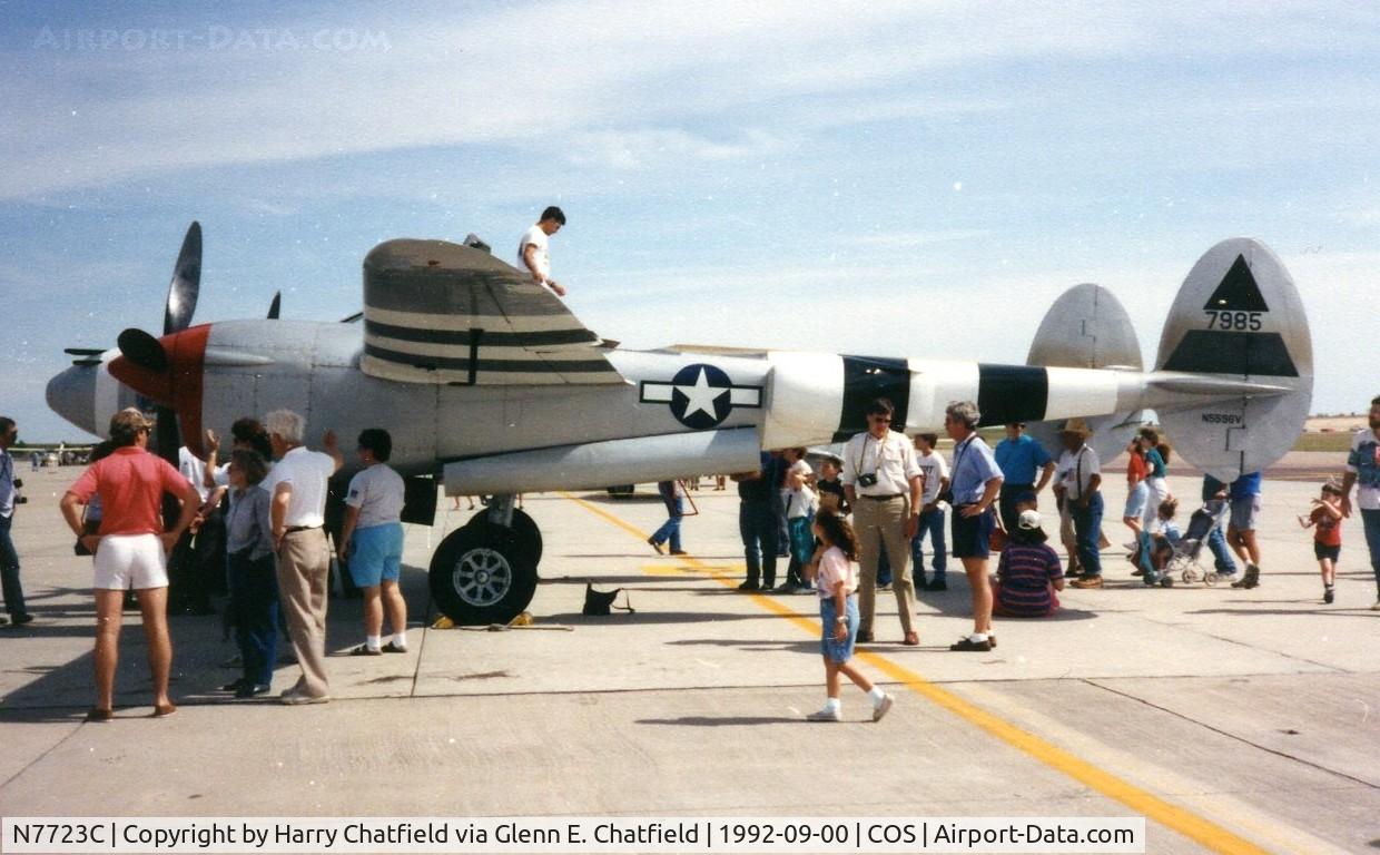 N7723C, 1944 Lockheed P-38L-5 Lightning C/N 7985, P-38L 44-26966, also reported as 44-26981, at Peterson AFB, CO