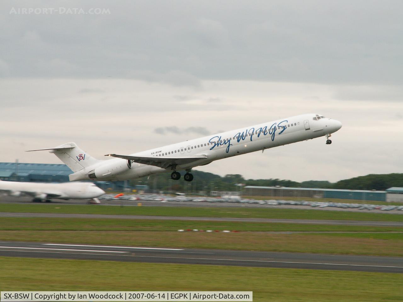 SX-BSW, 1991 McDonnell Douglas MD-83 (DC-9-83) C/N 49949, Douglas MD83/Departing Prestwick