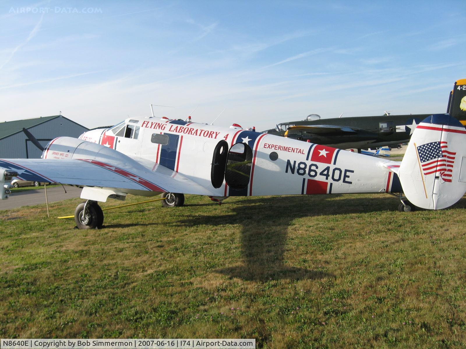 N8640E, Beech C-45H Expeditor C/N AF-510, Grimes flying lab at Urbana, OH.  Instigator of numerous reported UFO sightings over several decades.