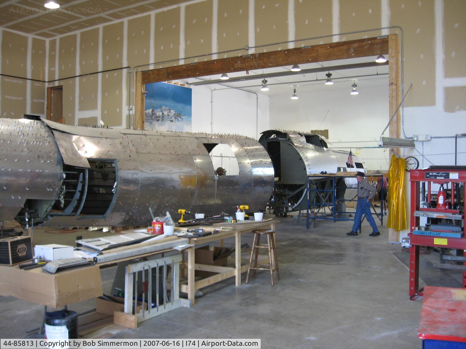 44-85813, 1944 Boeing B-17G Flying Fortress C/N 8722, By the book - building the front half, then the back half and the last thing is to mate them together.  Empty Wt. - 36,135 lbs., Full load Wt. - 65,500 lbs., Max. takeoff Wt. - 72,000 lbs.