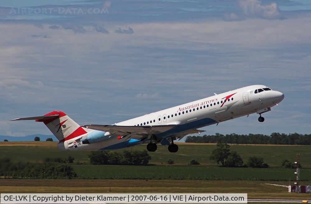 OE-LVK, 1992 Fokker 100 (F-28-0100) C/N 11397, Austrian Fokker 28-0100 takeoff at RWY34