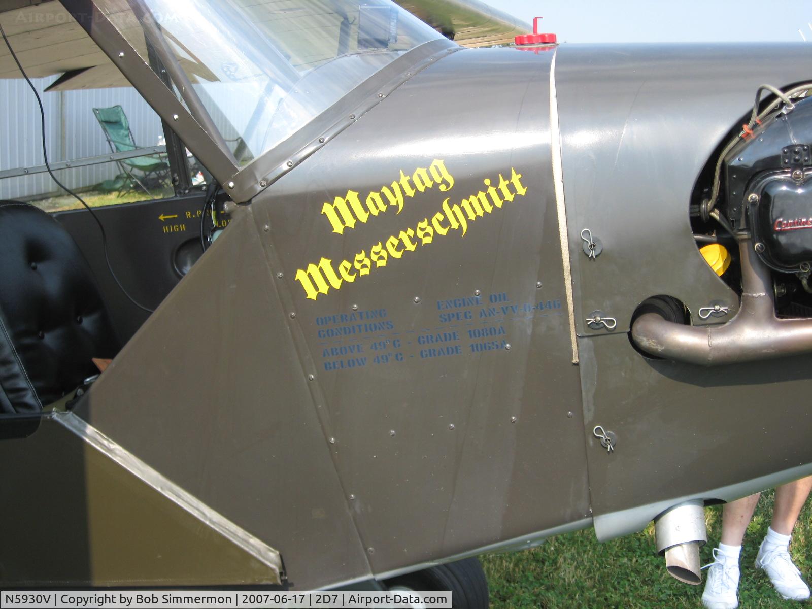 N5930V, 1944 Piper L-4J Grasshopper (J3C-65D) C/N 13081, Father's Day fly-in at Beach City, OH