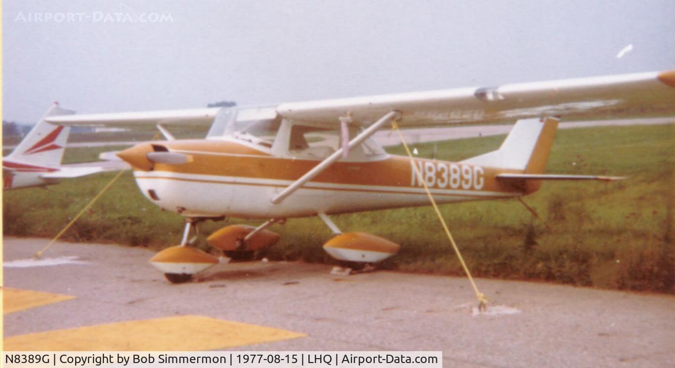 N8389G, Cessna 150F, Dad's '66 150.  No longer registered - destroyed in Lancaster tornado.  See LHQ (OH) in my Airport folder.