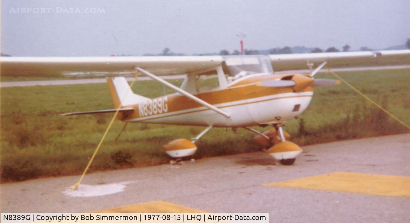 N8389G, Cessna 150F, Dad's 150 was always tied down solid, but that didn't make any difference to the tornado that destroyed her.  See LHQ (OH) in my Airport folder.