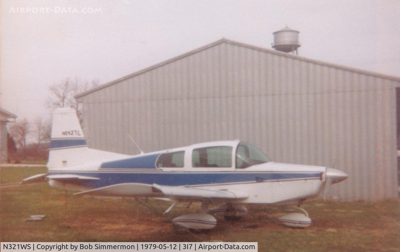 N321WS, 1973 Grumman American AA-5 Traveler C/N AA5-0327, Was N5427L when Dad bought her at Phillipsburg, OH.  Came from AZ & had faded some, so this was under new paint.  Note the electrical tape N-number.