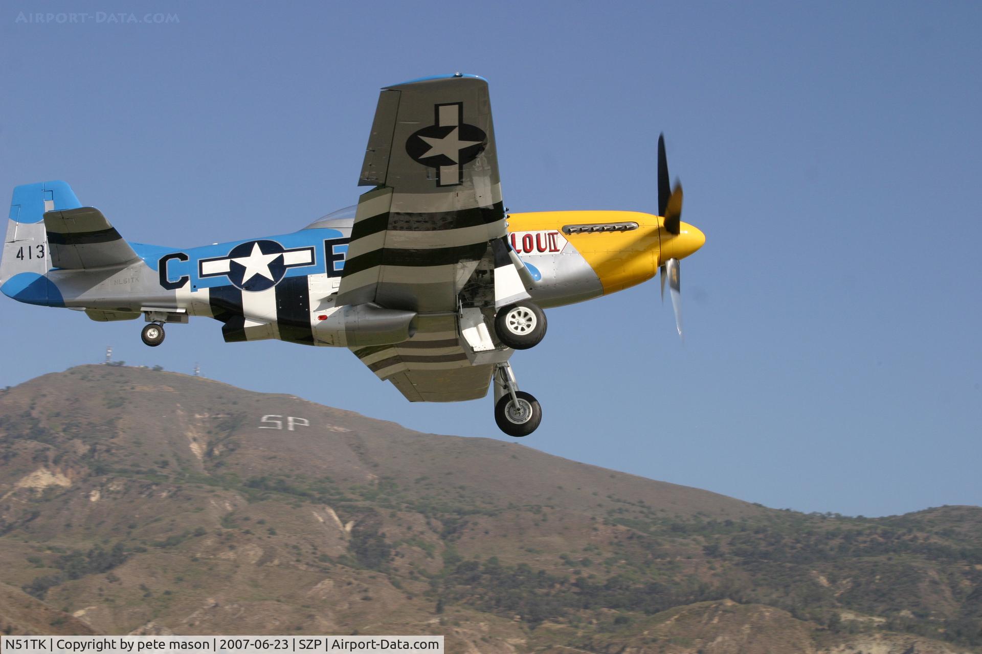 N51TK, North American F-51D Mustang C/N 44-63350, this airplane was destroyed july 15th 2007 at KCMA, 1 fatality