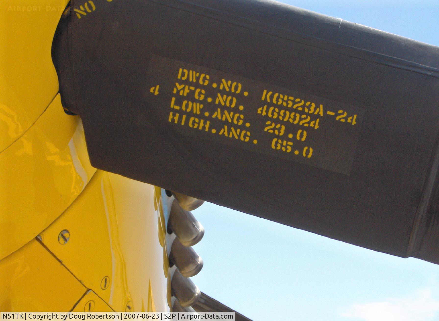 N51TK, North American F-51D Mustang C/N 44-63350, 1944 North American F-51D MUSTANG, Rolls-Royce V-1650-7 1,490 Hp. propeller specs, Limited class