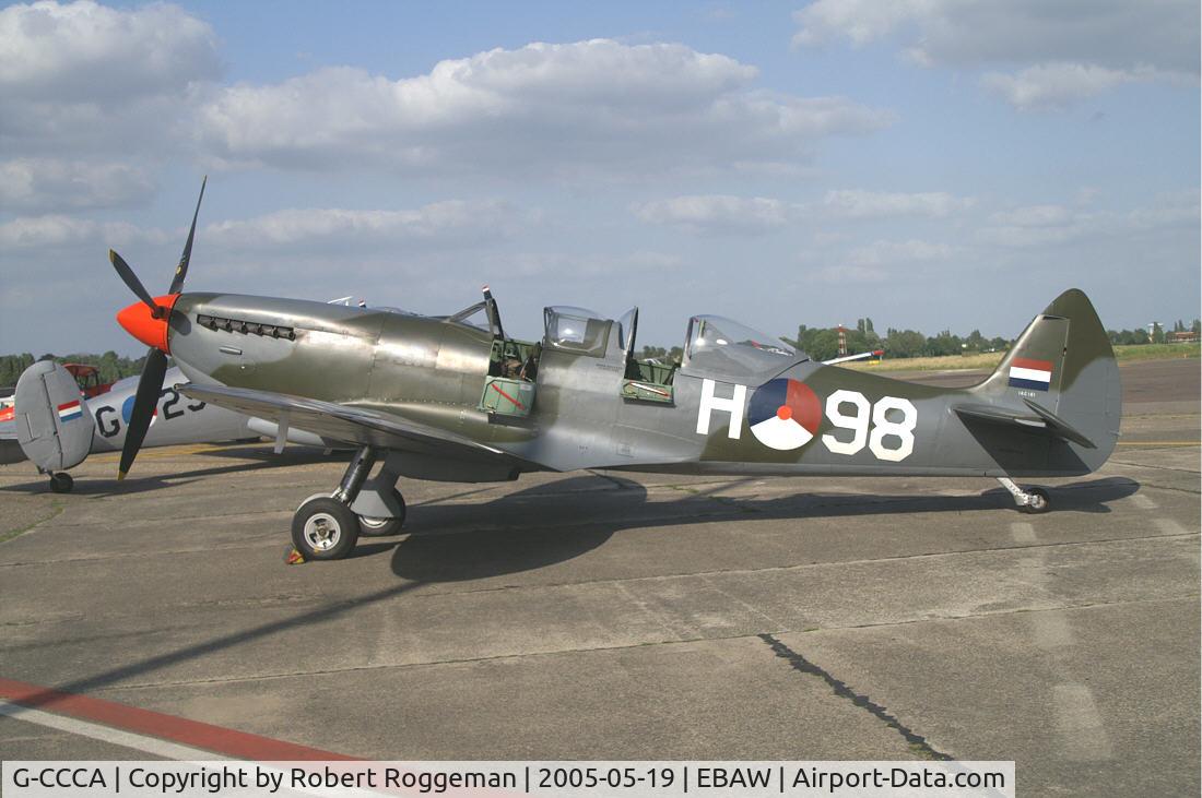 G-CCCA, 1944 Supermarine 509 Spitfire TR.IXc C/N CBAF.9590, Painted as H-98 Dutch Air Force.Picture taken at 17 th Antwerp Stampe Fly In.