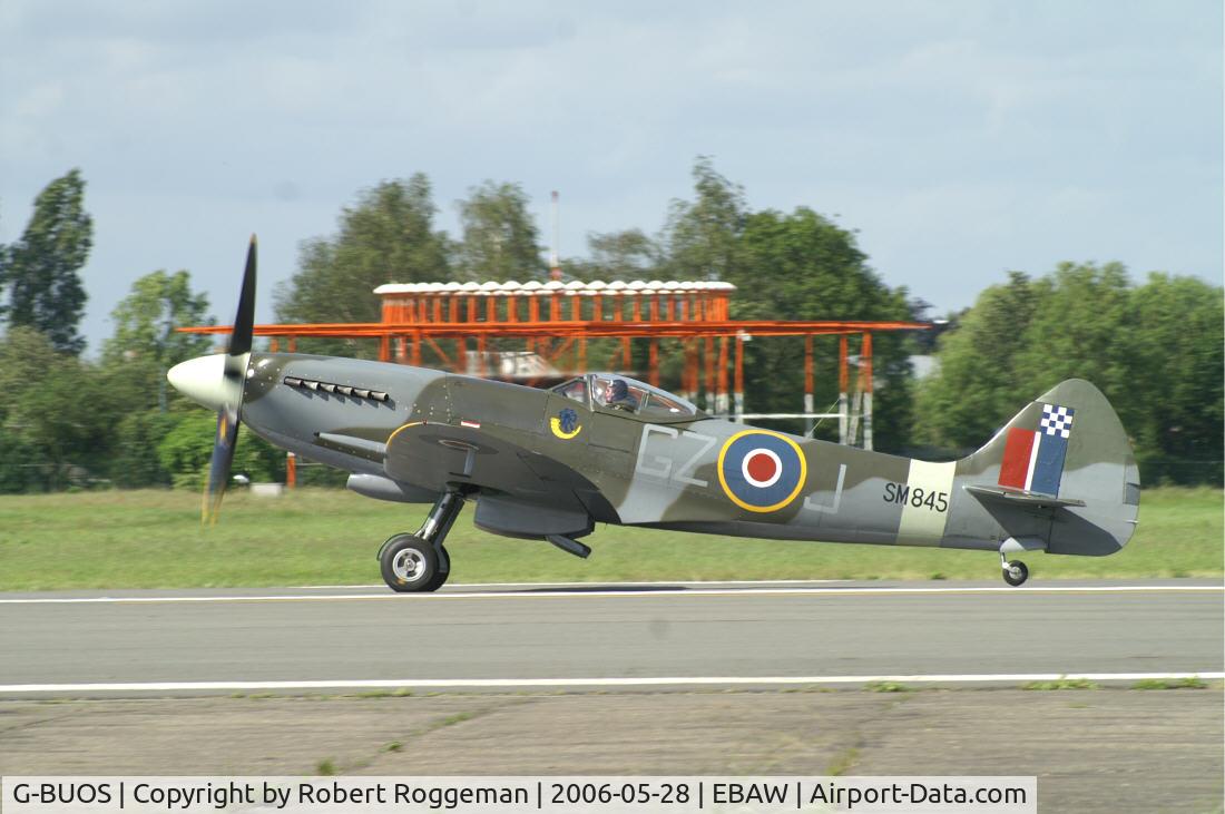 G-BUOS, 1945 Supermarine 394 Spitfire FR.XVIIIe C/N 6S/672224, Departing 16 th Antwerp Stampe Fly In.