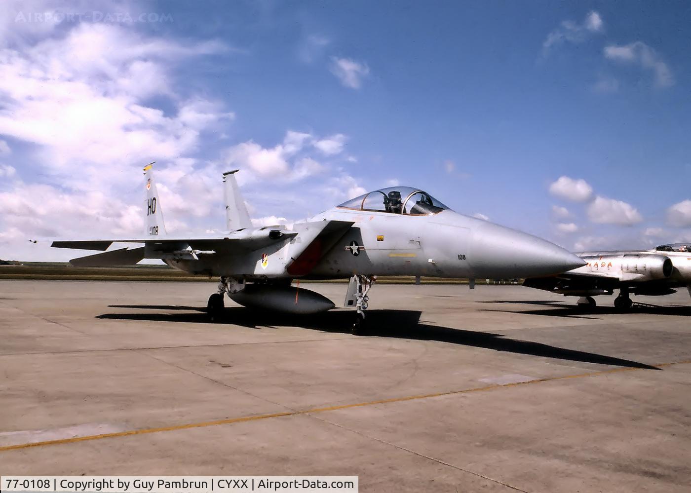 77-0108, 1977 McDonnell Douglas F-15A Eagle C/N 0392/A320, F-15 on display @ Abbotsford Airshow. Scanned from slide.
