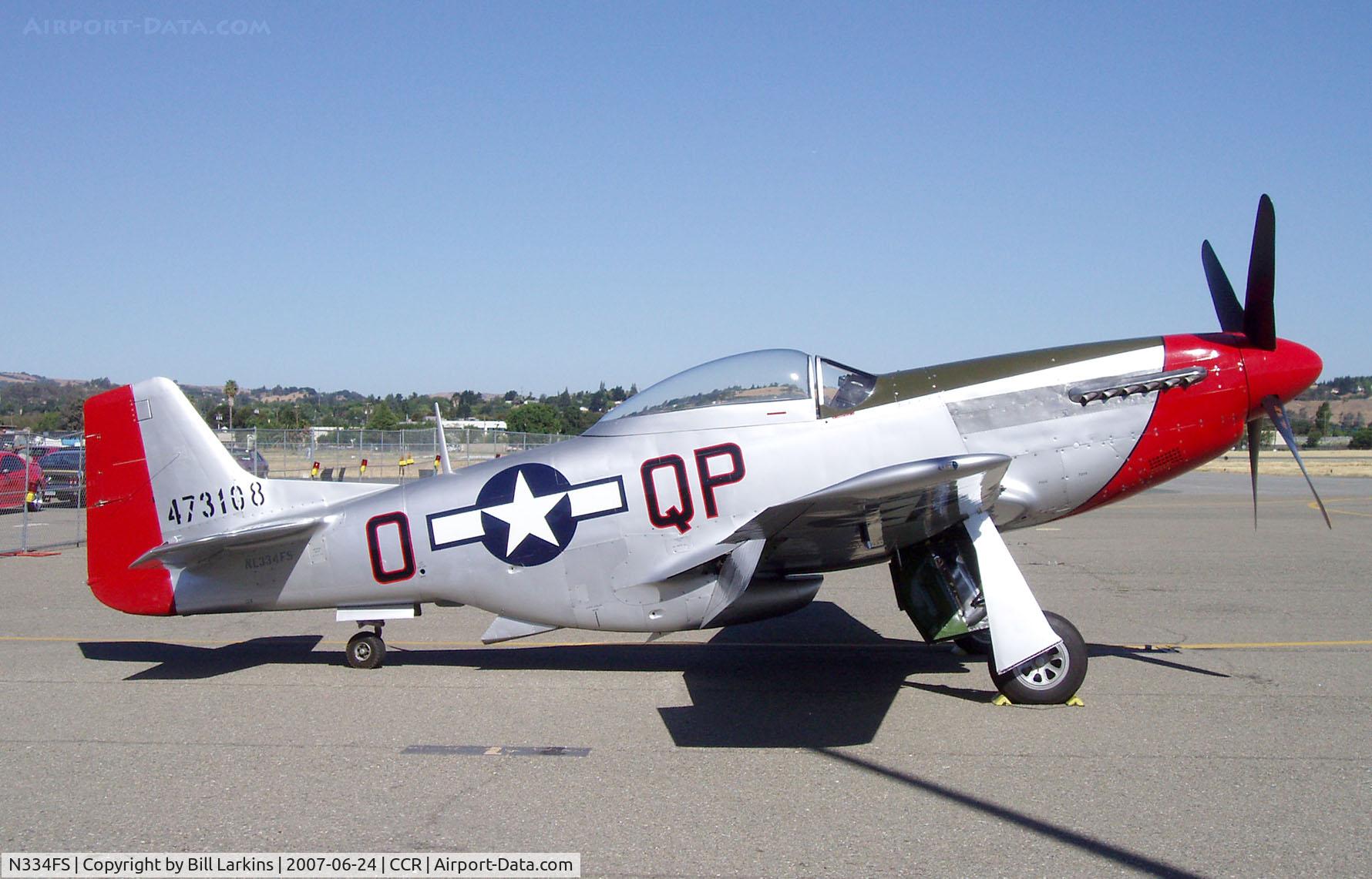 N334FS, 1944 North American P-51D Mustang C/N 122-39366 (44-72907), In for photos with Mustang cars at convention.