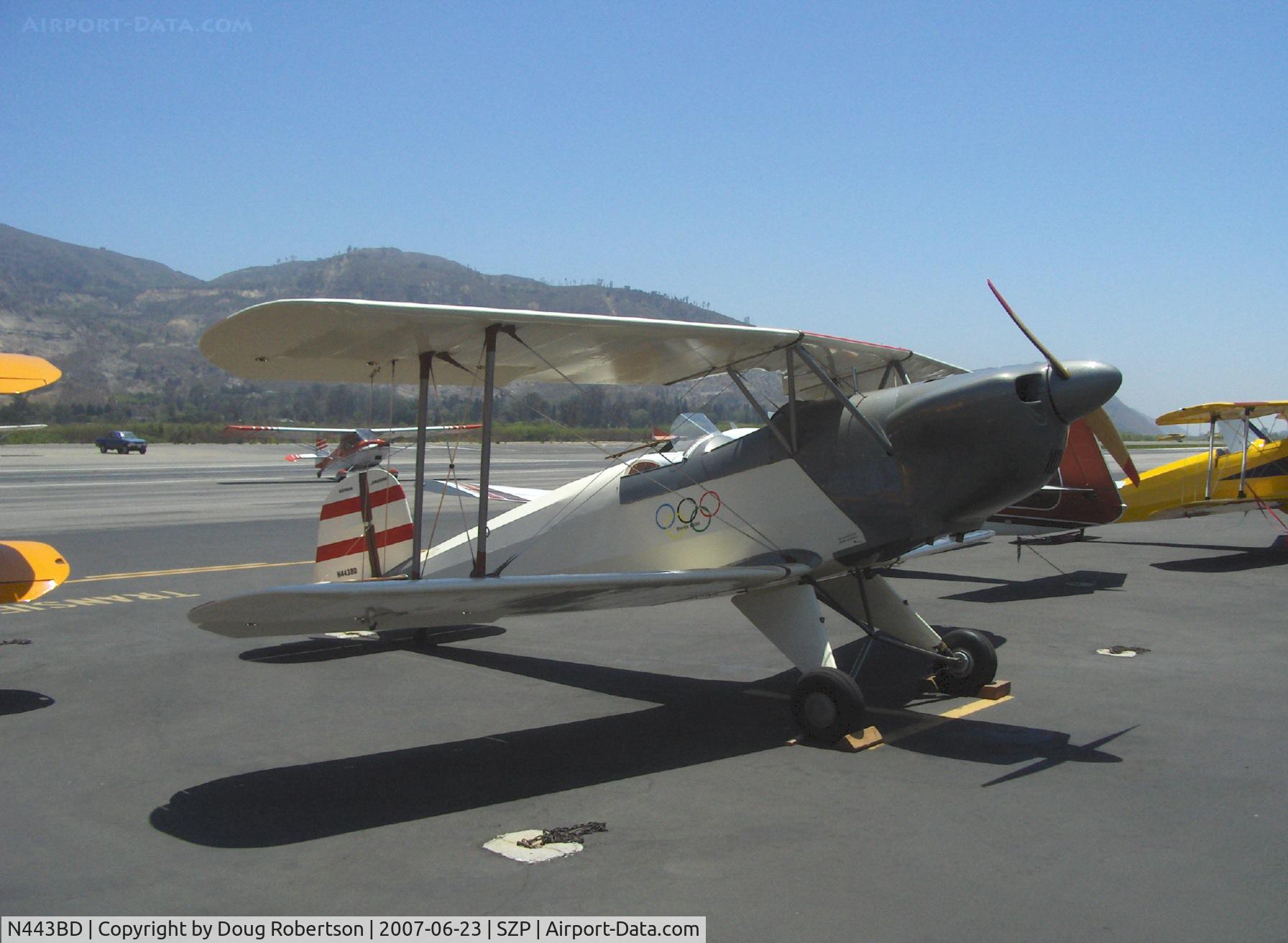 N443BD, 1953 CASA 1-131E Jungmann C/N Not found E3B-443/ N443BD, 1953 Bucker-Jungmann C.A.S.A. 1.131, Lycoming  0-360 180 Hp upgrade, aircraft decoration commemorates the Gold Medal won by a Bucker aerobatic aircraft at the 1936 World Olympic Games in Berlin. (Only aircraft to ever win an Olympic Gold Medal)